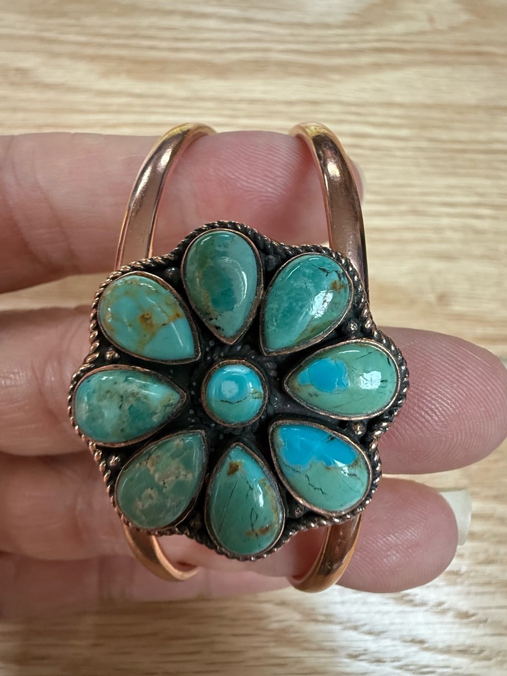 Turquoise Flower Cluster Cuff Bracelet - Women Jewelry